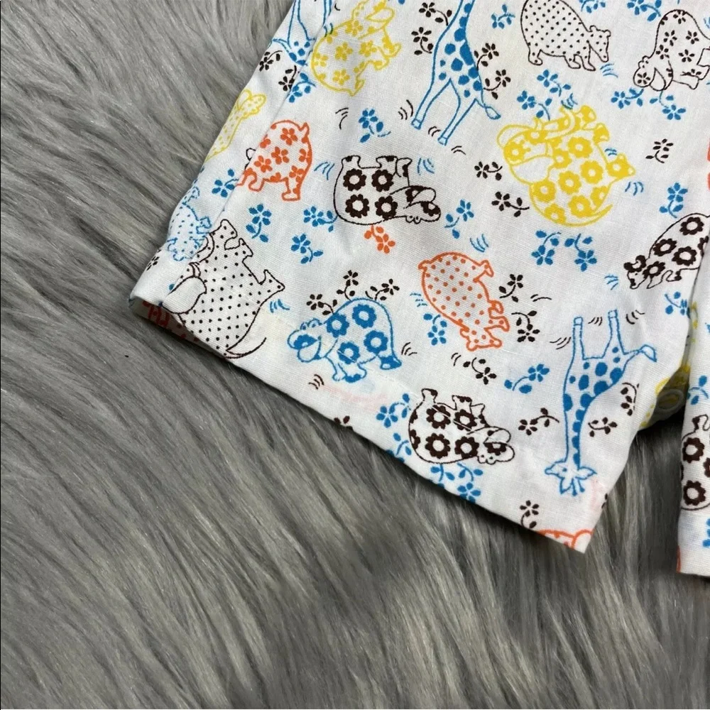 Vintage Baby White Blue Yellow Orange Animal Floral Romper